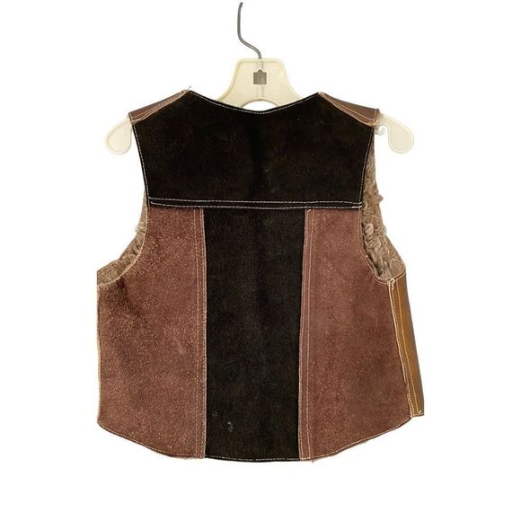 Vintage unisex kids, brown leather suede Sherpa vest size 3T - Picture 2 of 5